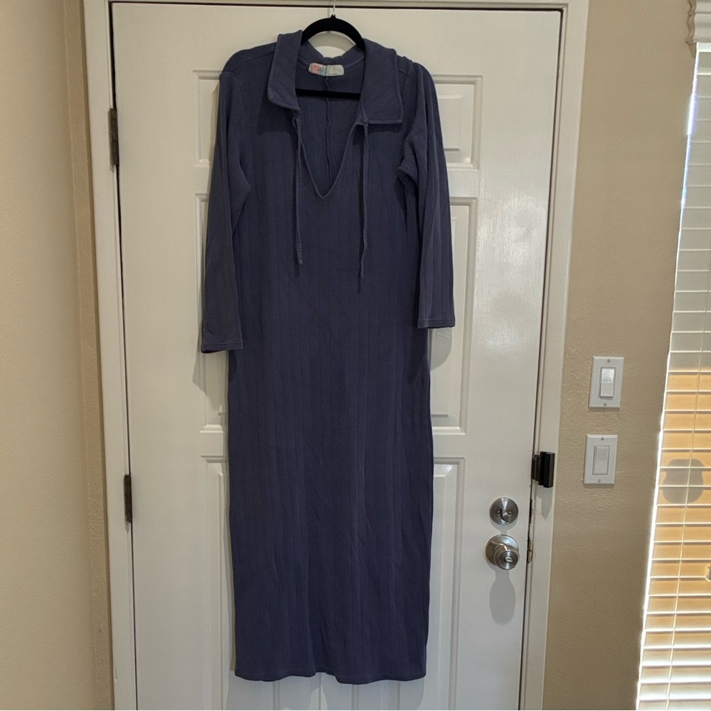 Free People Long Sleeve Maxi Dress in Slate Blue